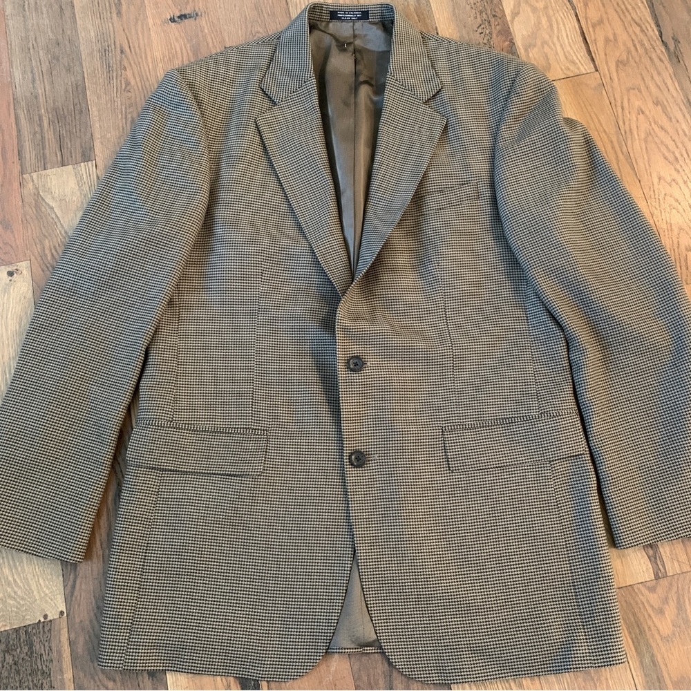 Oscar de la Renta Mens Brown Wool Houndstooth Blazer Jacket Size 42 L